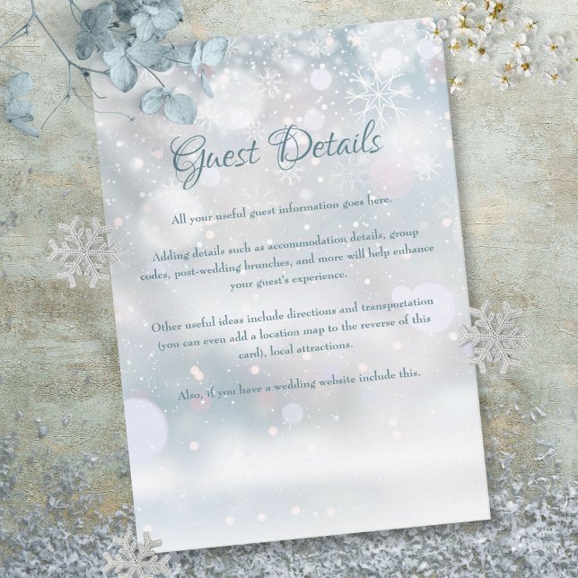 Winter Snowflakes Guest Information Details Enclosure Card (Winter Snowflakes Guest Information Details Enclosure Card)
