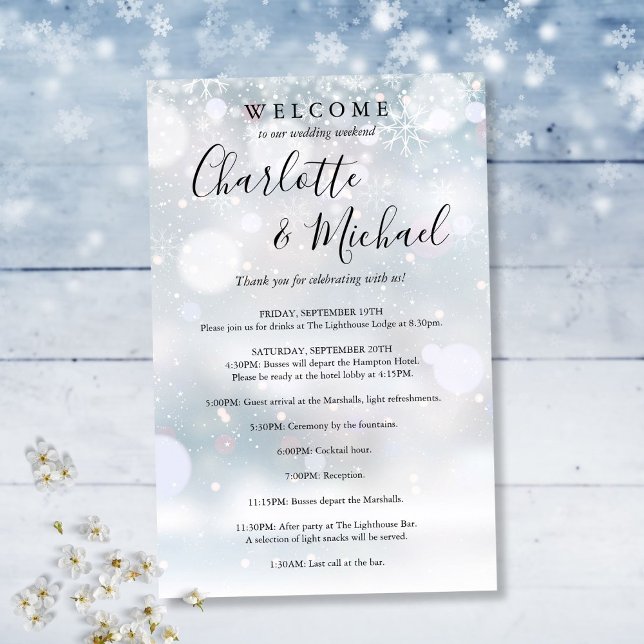 Winter Snowflakes Guest Wedding Weekend Program (Winter Snowflakes Guest Wedding Weekend Program)