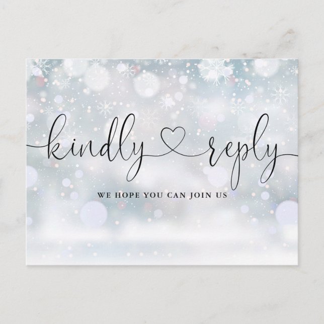 Winter Snowflakes Heart Script Song Request RSVP Invitation Postcard (Front)