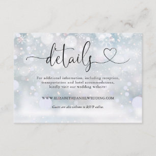 Winter Snowflakes Heart Script Wedding Details Enclosure Card