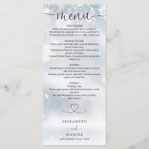 Winter Snowflakes Heart Script Wedding Dinner Menu