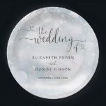 Winter Snowflakes Heart Script Wedding Paper Plate<br><div class="desc">This elegant heart script winter wedding design can be personalised with your celebration details set in chic typography. Designed by Thisisnotme©</div>