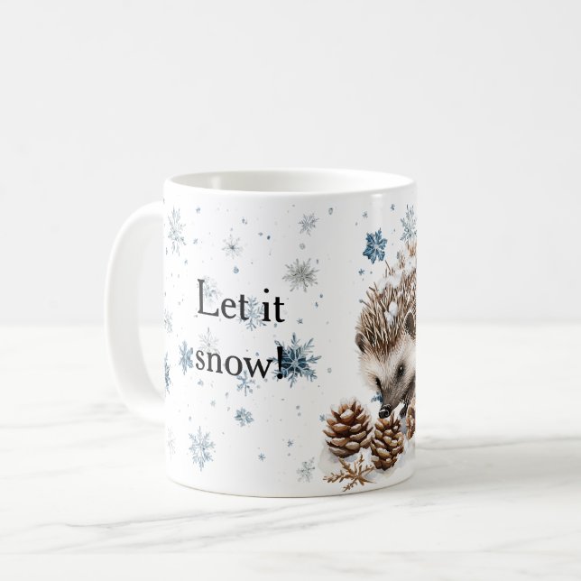 Winter Snowflakes Hedgehog Let it snow Christmas Coffee Mug (Front Left)