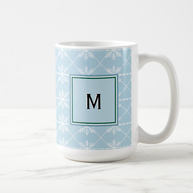Winter Snowflakes Holiday Pattern Cute Monogrammed Coffee Mug (Right)
