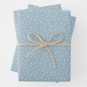 Winter Snowflakes Ice Blue Retro Inspired Wrapping Paper Sheet