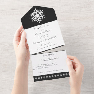 Winter Snowflakes in Black All In One Invitation