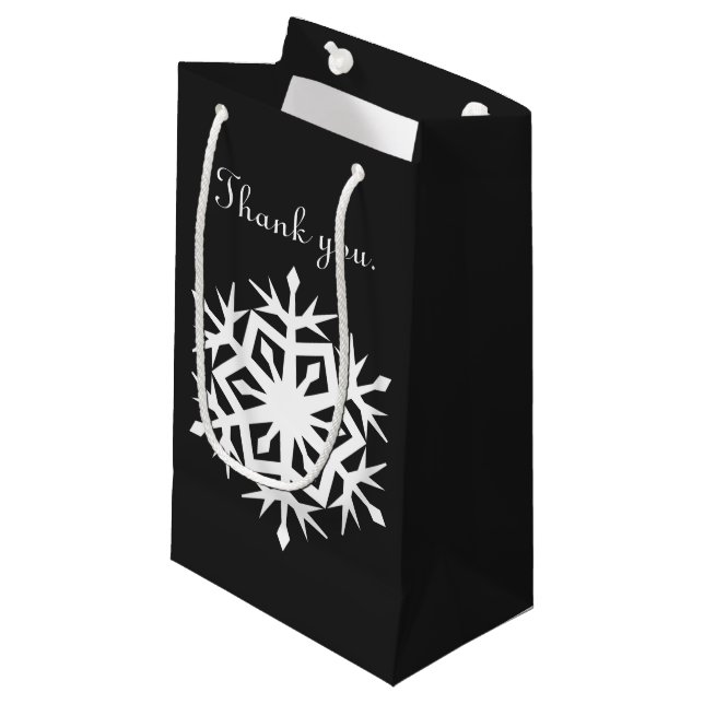 Winter Snowflakes in Black Gift Bag (Front Angled)