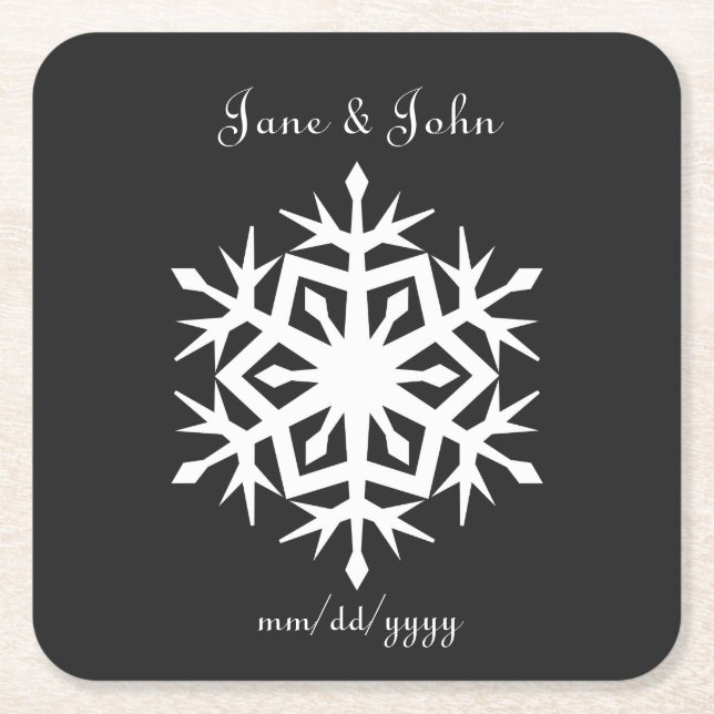 Winter Snowflakes in Black Paper Coaster (Front)