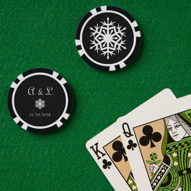 Winter Snowflakes in Black Poker Chips (Poker Table (Double))