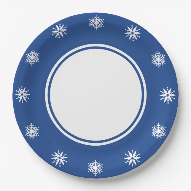 Winter Snowflakes in Blue Paper Plate (Front)