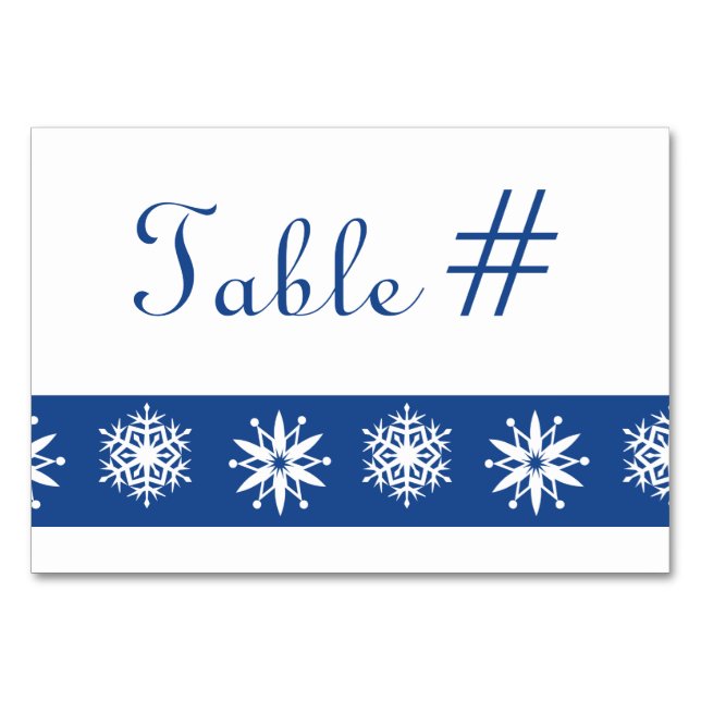 Winter Snowflakes in Blue Table Card (Front)