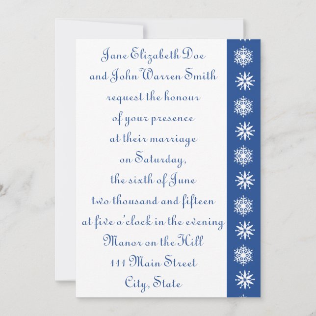 Winter Snowflakes in Blue Wedding Invitation (Front)