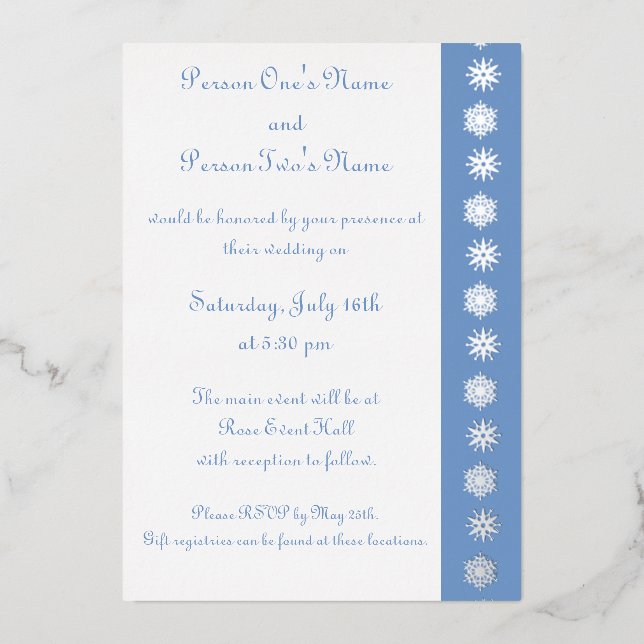Winter Snowflakes in Periwinkle Foil Invitation (Front)