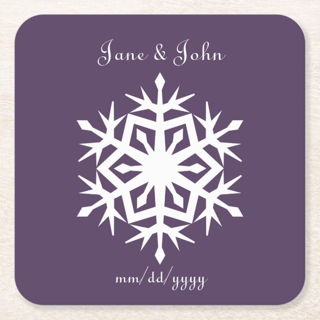 Winter Snowflakes in Purple Paper Coaster (Front)