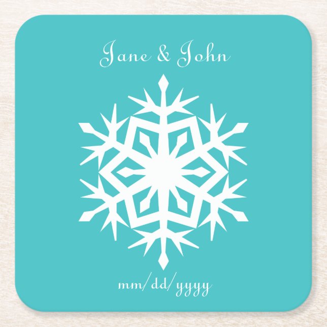 Winter Snowflakes in Turquoise Paper Coaster (Front)