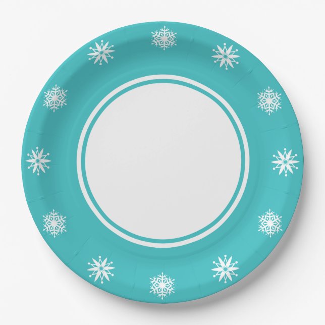 Winter Snowflakes in Turquoise Paper Plate (Front)