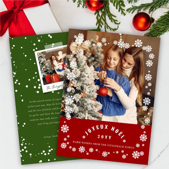Winter Snowflakes Joyeux Noel Christmas Chic Photo Holiday Card (Creator Uploaded)