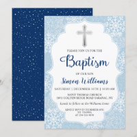 Winter Snowflakes Light Blue Silver Boy Baptism