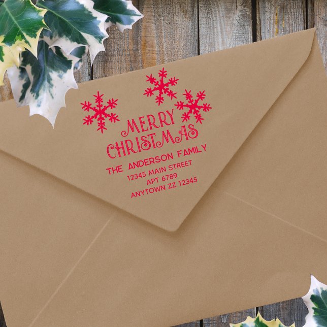 Winter Snowflakes Merry Christmas Return Address Self-inking Stamp (Use this personalized winter snowflake return address self inking stamp to add a festive touch)