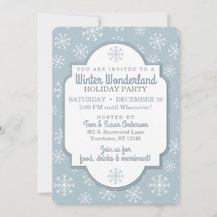 Winter Snowflakes Modern Blue Invitation