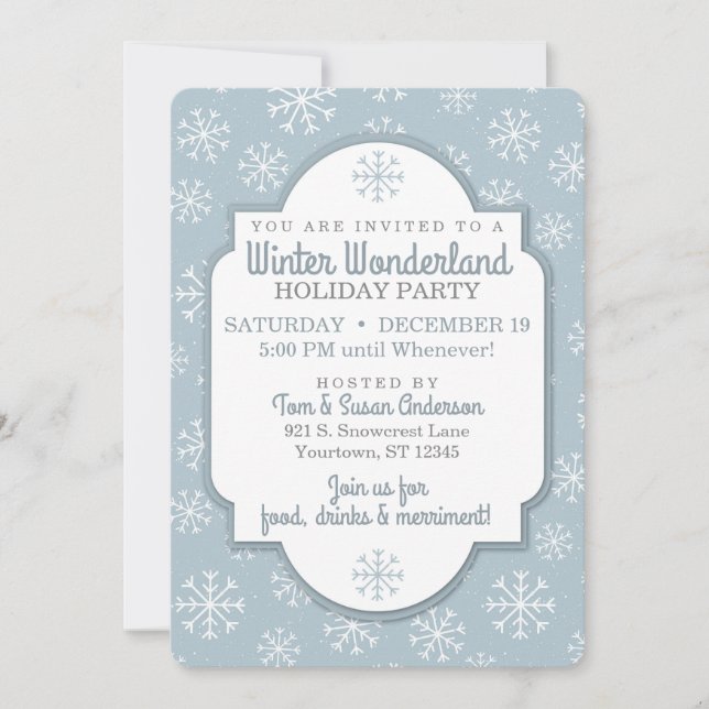 Winter Snowflakes Modern Blue Invitation (Front)