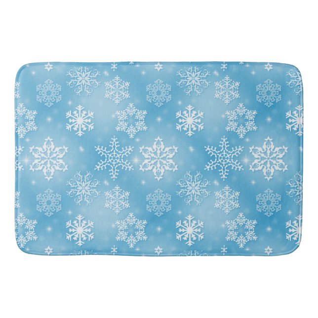 Winter Snowflakes On Aqua Bath Mat (Front)