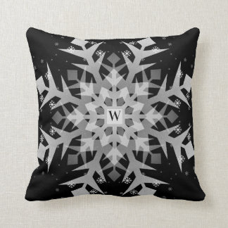 Winter Snowflakes on Black Square Throw Pillows