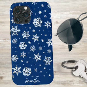 Winter Snowflakes on Dark Blue Monogram  iPhone 13 Pro Max Case