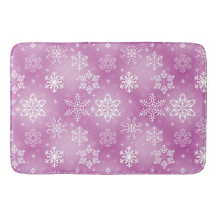 Winter Snowflakes On Pink Bath Mat