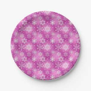 Winter Snowflakes on pink Paper Plate