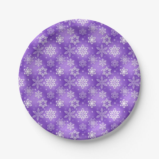 Winter Snowflakes on purple Paper Plate (Front)