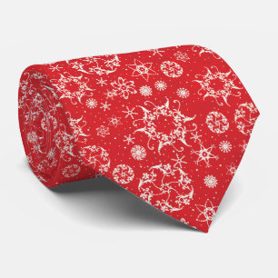 Winter Snowflakes on Red Holiday Tie