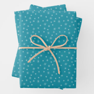 Winter Snowflakes on Vintage Blue Retro Inspired Wrapping Paper Sheet
