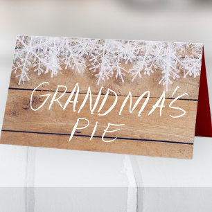 Winter Snowflakes on Wood Panel   Holiday Place Card