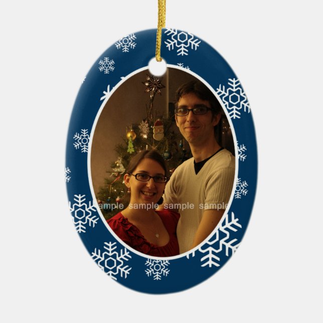 Winter Snowflakes Oval Photo Ornament (Front)