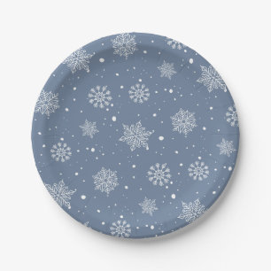 Winter Snowflakes Pattern Its Cold Outside Paper Plate