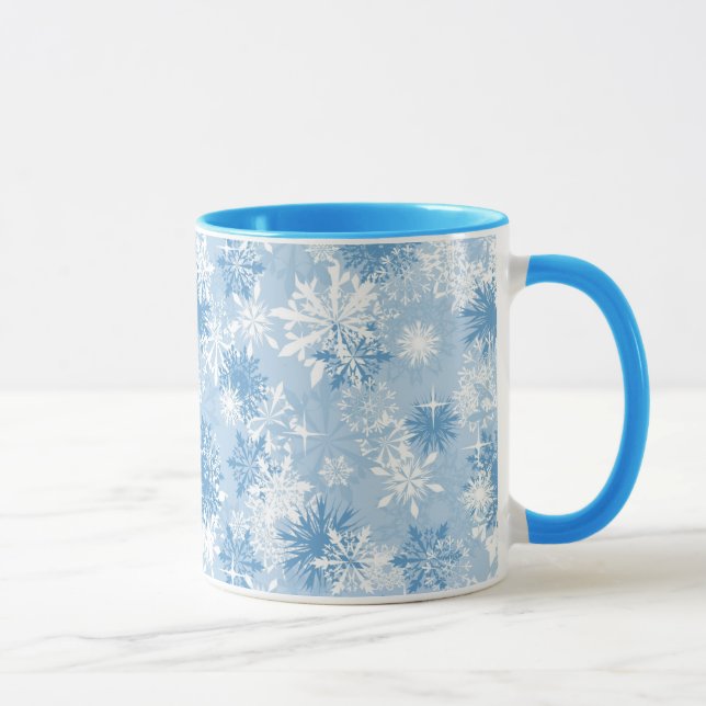 Winter snowflakes pattern on blue mug (Right)