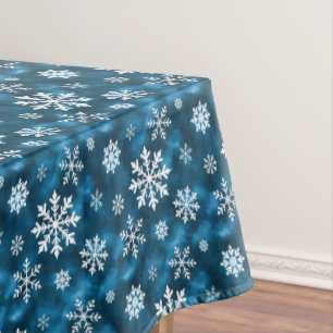 Winter Snowflakes Pattern On Cool Abstract Blue Tablecloth