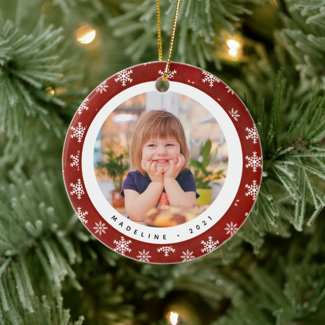 Winter Snowflakes Photo Name Christmas Ornament  (Tree)