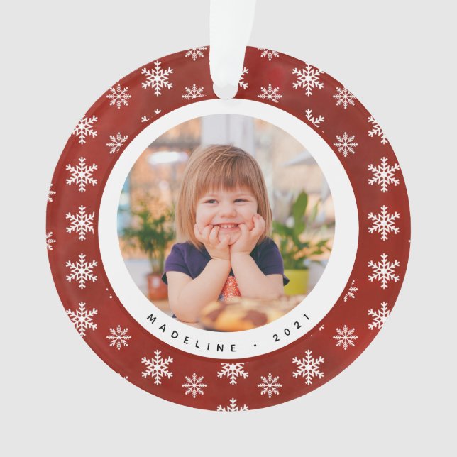 Winter Snowflakes Photo Name Christmas Ornament  (Front)