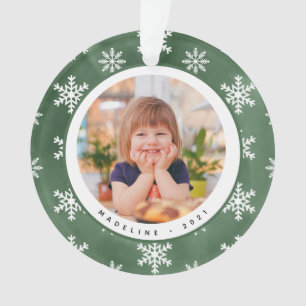Winter Snowflakes Photo Name Christmas Ornament