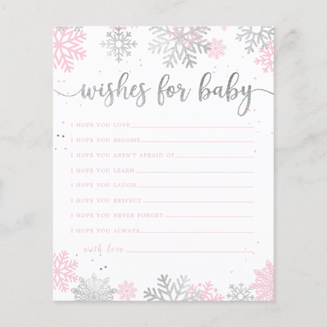 Winter Snowflakes Pink And Silver Wishes For Baby (Front)