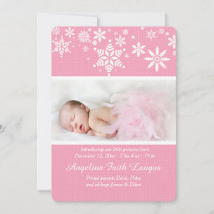 Winter Snowflakes Pink Birth Announcement