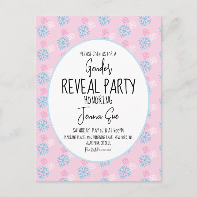 Winter Snowflakes Pink Blue Gender Reveal   Postcard (Front)