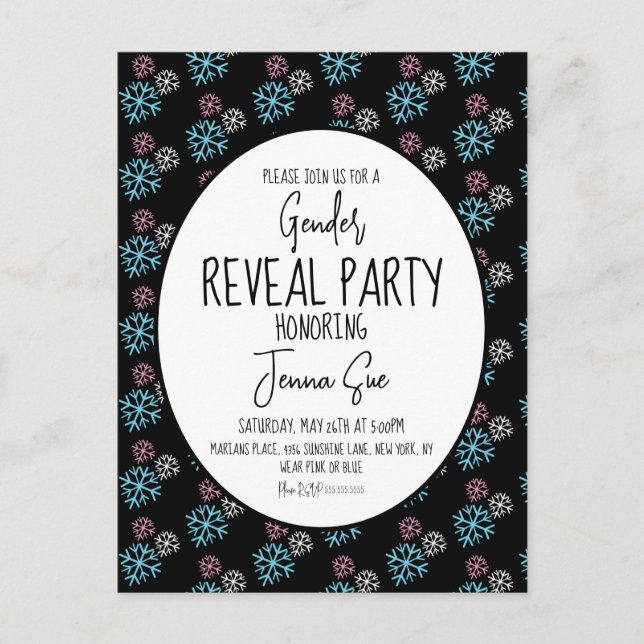 Winter Snowflakes Pink Blue Gender Reveal Postcard (Front)