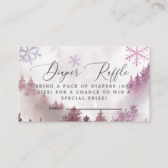 Winter Snowflakes Pink Diaper Raffle Ticket  Enclosure Card (Front)