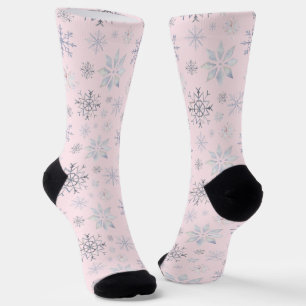 Winter Snowflakes Pink Personalised Socks