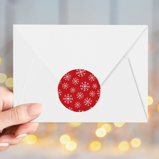 Winter Snowflakes Red Holiday Classic Round Sticker (Creator Uploaded)