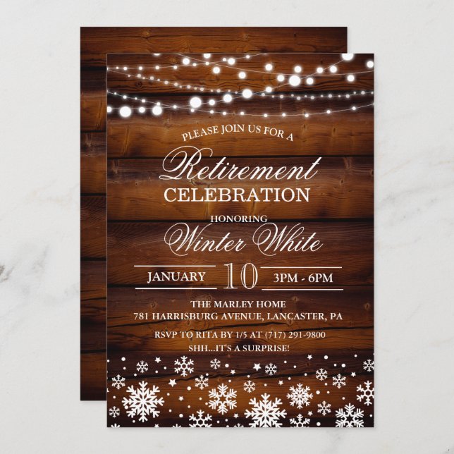Winter Snowflakes Retirement Invitation (Front/Back)