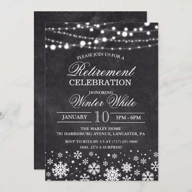 Winter Snowflakes Retirement Invitation (Front/Back)